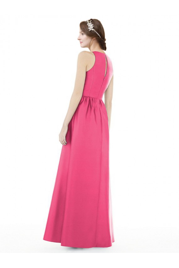 Jewel Neck Long Satin Ruby Sleeveless Bridesmaid Dress Darwin