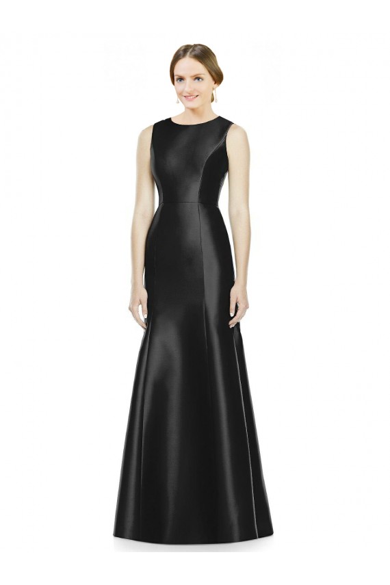 High Neck Long Satin Black Sleeveless Bridesmaid Dress Darwin