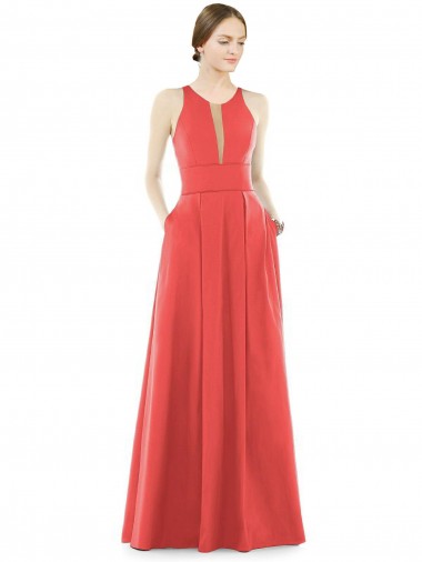 Jewel Neck Long Satin Firecracker Sleeveless Bridesmaid Dress Darwin