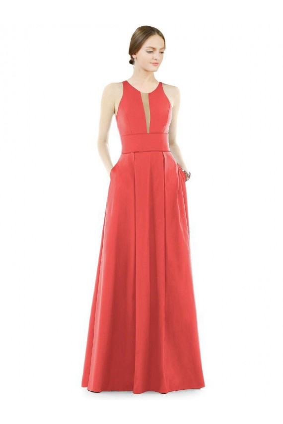 Jewel Neck Long Satin Firecracker Sleeveless Bridesmaid Dress Darwin