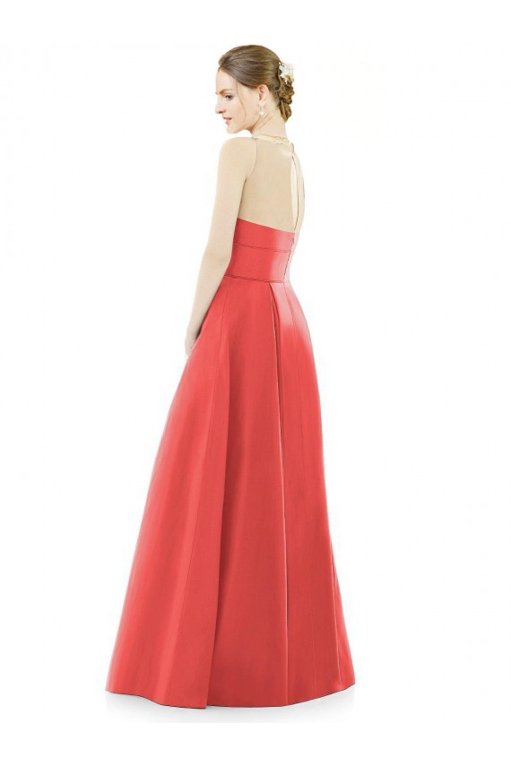 Jewel Neck Long Satin Firecracker Sleeveless Bridesmaid Dress Darwin