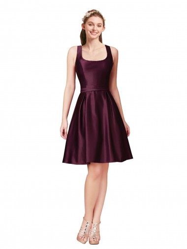 Bateau Neck Knee Length Satin Sleeveless Prom Dress / Bridesmaid Dress Darwin