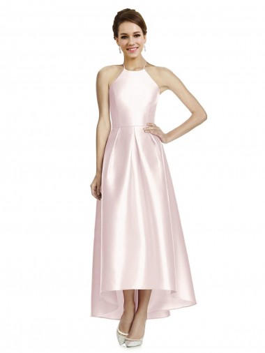 Halter Neck Long Satin Pink Sleeveless High Low Bridesmaid Dress Darwin