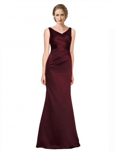 V-Neck Long Satin Burgundy Sleeveless Black Tie Evening Gown / Prom Dress / Bridesmaid Dress Darwin