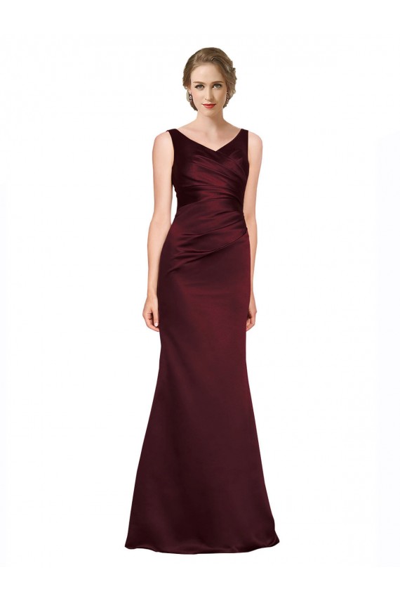 V-Neck Long Satin Burgundy Sleeveless Black Tie Evening Gown / Prom Dress / Bridesmaid Dress Darwin