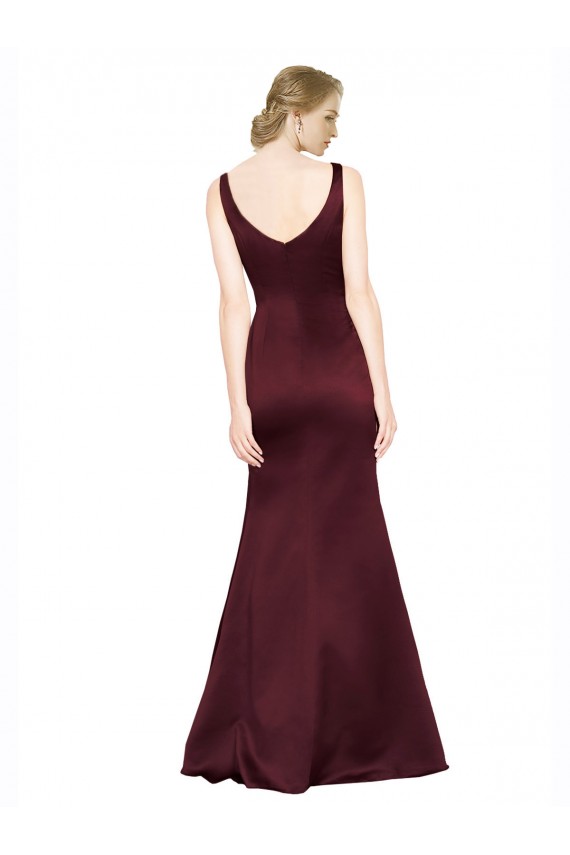 V-Neck Long Satin Burgundy Sleeveless Black Tie Evening Gown / Prom Dress / Bridesmaid Dress Darwin