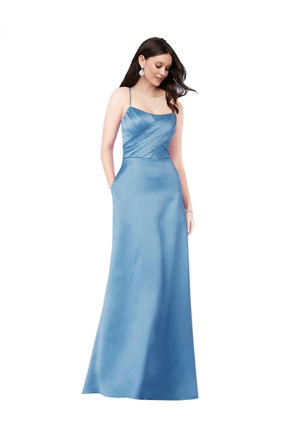 Square Neck Long Satin Sky Blue Sleeveless Formal Evening Gown / Prom Dress / Bridesmaid Dress Darwin