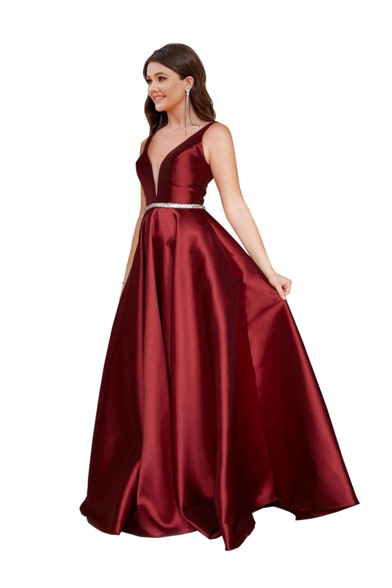 V-Neck Long Satin Burgundy Sleeveless Formal Plus Size Evening Gown / Prom Dress / Bridesmaid Dress Darwin