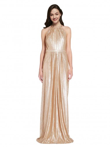 High Neck Long Sequin Gold Sleeveless Formal Evening Gown / Prom Dress / Bridesmaid Dress Darwin