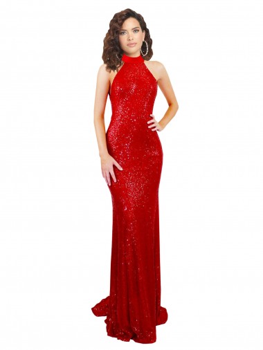 High Neck Long Sequin Red Sleeveless Formal Evening Gown / Prom Dress / Bridesmaid Dress Darwin