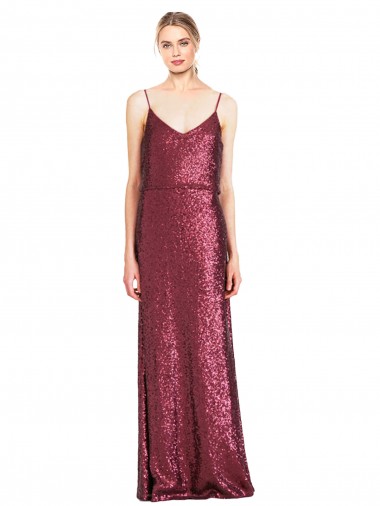 High Neck Long Sequin Burgundy A-Line Sleeveless Formal Evening Gown / Prom Dress / Bridesmaid Dress Darwin