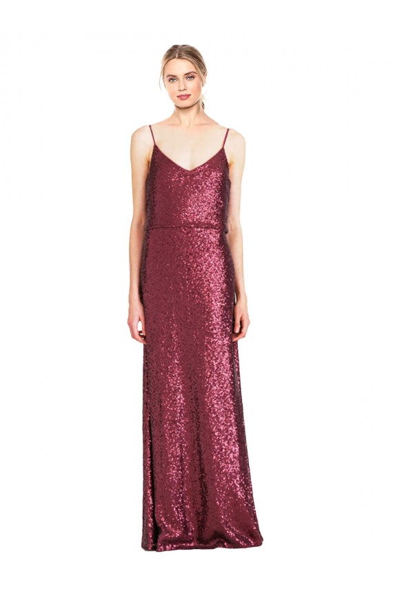 High Neck Long Sequin Burgundy A-Line Sleeveless Formal Evening Gown / Prom Dress / Bridesmaid Dress Darwin