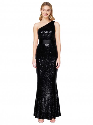 One Shoulder Long Sequin Black Sleeveless Formal Evening Gown / Prom Dress / Bridesmaid Dress Darwin