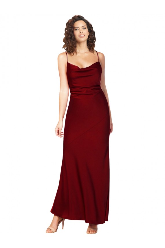 Cowl Neck Long Silk like Satin Burgundy Sleeveless Black Tie Evening Gown / Prom Dress / Bridesmaid Dress Darwin