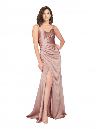 V-Neck Long Silk like Satin Dusty Pink Sleeveless Black Tie Evening Gown / Prom Dress / Bridesmaid Dress Darwin