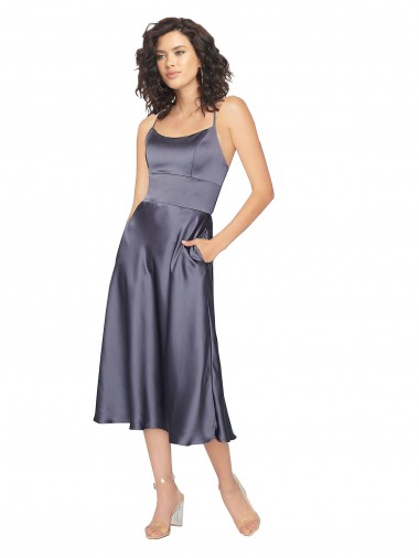 Scoop Neck Midi Length Silk like Satin Dusk Sleeveless Prom Dress / Bridesmaid Dress Darwin