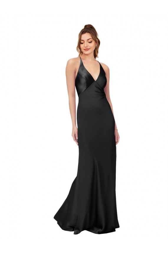 V-Neck Long Silk like Satin Black Sleeveless Black Tie Evening Gown / Prom Dress / Bridesmaid Dress Darwin