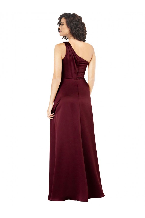 One Shoulder Long Silk like Satin Burgundy Sleeveless Formal Evening Gown / Prom Dress / Bridesmaid Dress Darwin