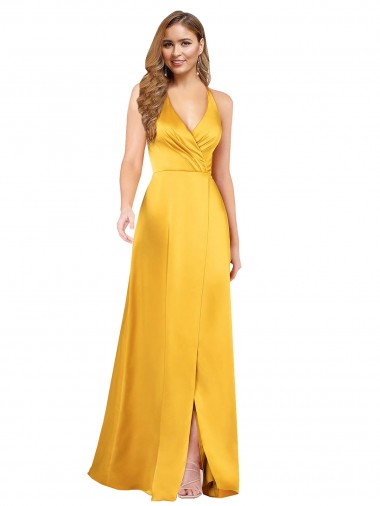 V-Neck Long Silk like Satin Sleeveless Formal Dress / Bridesmaid Dress Darwin