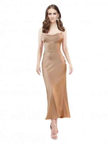 Cowl Neck Midi Length Silk like Satin Rose Gold Sleeveless Formal Evening Gown / Prom Dress / Bridesmaid Dress Darwin