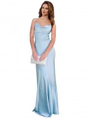 Cowl Neck Long Silk like Satin Light Sky Blue Sleeveless Formal Evening Gown / Prom Dress / Bridesmaid Dress Darwin