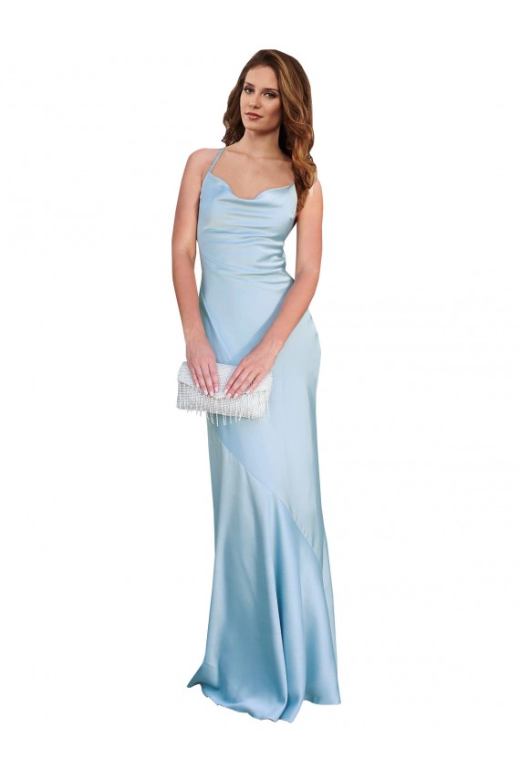 Cowl Neck Long Silk like Satin Light Sky Blue Sleeveless Formal Evening Gown / Prom Dress / Bridesmaid Dress Darwin