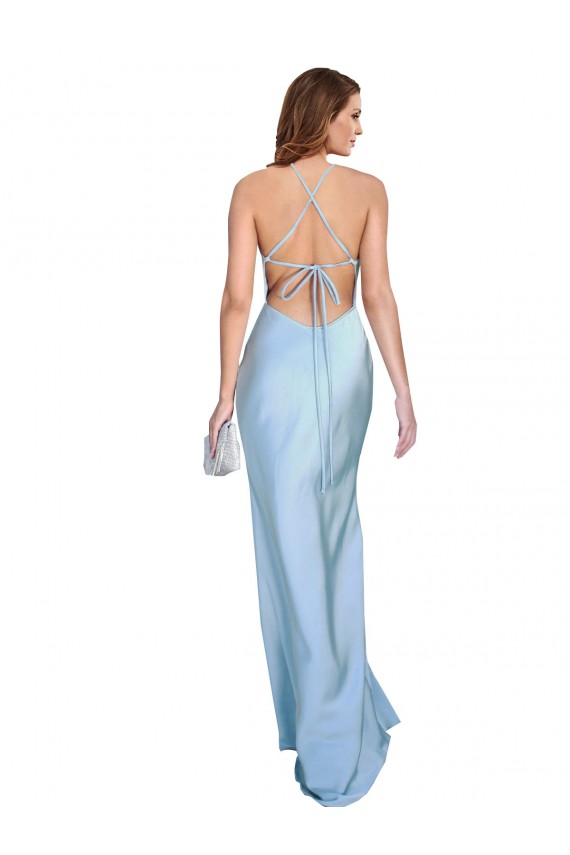 Cowl Neck Long Silk like Satin Light Sky Blue Sleeveless Formal Evening Gown / Prom Dress / Bridesmaid Dress Darwin