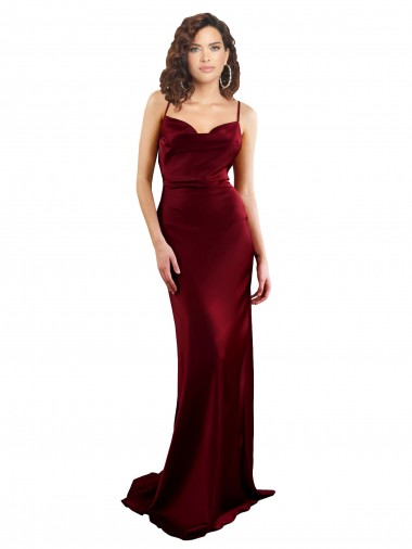 Cowl Neck Long Silk like Satin Burgundy Sleeveless Formal Evening Gown / Prom Dress / Bridesmaid Dress Darwin