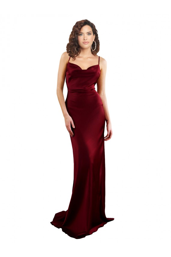 Cowl Neck Long Silk like Satin Burgundy Sleeveless Formal Evening Gown / Prom Dress / Bridesmaid Dress Darwin