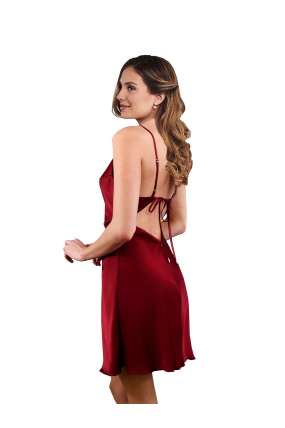 Cowl Neck Midi Length Silk like Satin Burgundy Sleeveless Formal Evening Gown / Prom Dress / Bridesmaid Dress Darwin