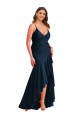 Spaghetti Straps Long Silk like Satin Dark Navy Sleeveless High Low Plus Size Evening Gown / Prom Dress / Bridesmaid Dress Darwin