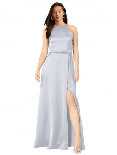 Halter Neck Long Silk like Satin Fog Sleeveless Formal Evening Gown / Bridesmaid Dress Darwin