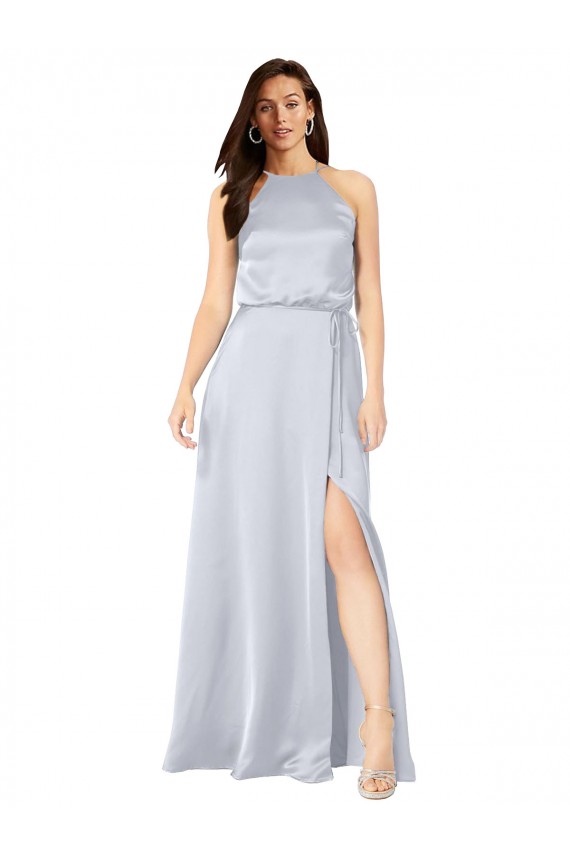 Halter Neck Long Silk like Satin Fog Sleeveless Formal Evening Gown / Bridesmaid Dress Darwin