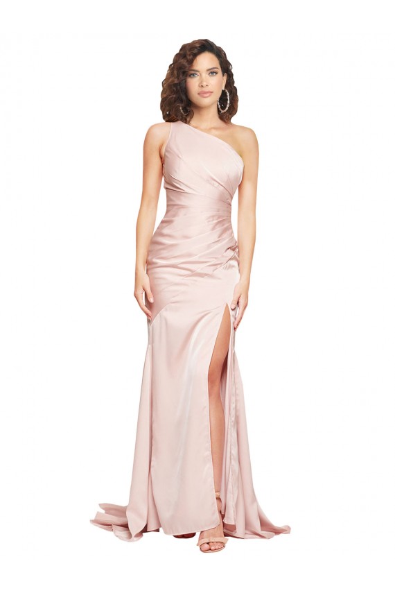 One Shoulder Long Silk like Satin Pink Sleeveless Black Tie Evening Dress / Prom Dress / Bridesmaid Dress Darwin