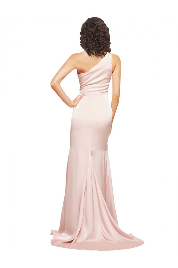 One Shoulder Long Silk like Satin Pink Sleeveless Black Tie Evening Dress / Prom Dress / Bridesmaid Dress Darwin