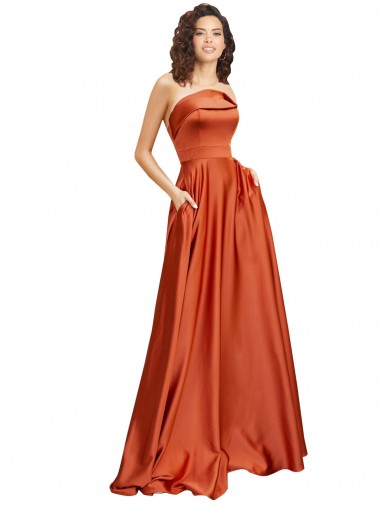 Round Neck Sweep Train Silk like Satin Burnt Orange Sleeveless Formal Evening Gown / Prom Dress / Bridesmaid Dress Darwin