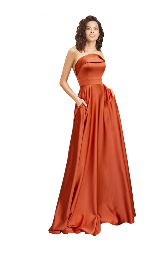 Round Neck Sweep Train Silk like Satin Burnt Orange Sleeveless Formal Evening Gown / Prom Dress / Bridesmaid Dress Darwin