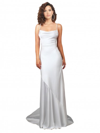 Cowl Neck Sweep Train Silk like Satin White Sleeveless Beach Wedding Dress Darwin