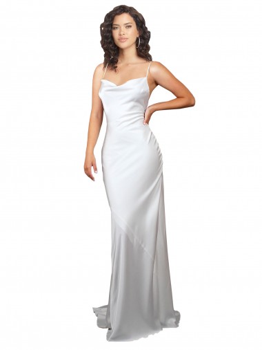 Cowl Neck Sweep Train Silk like Satin White Sleeveless Beach Wedding Dresses Darwin