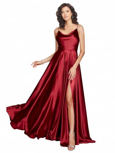 Cowl Neck Long Silk like Satin Burgundy Sleeveless Black Tie Evening Dress / Prom Dress / Bridesmaid Dress Darwin