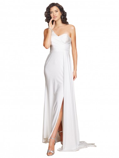 One Shoulder Long Silk like Satin White Sleeveless Wedding Dress Darwin