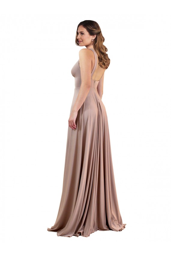 V-Neck Long Spandex Dusty Pink Sleeveless Black Tie Evening Gown / Prom Dress / Bridesmaid Dress Darwin