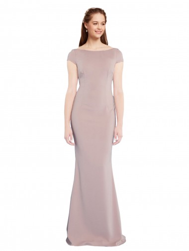 Boat Neck Long Stretch Crepe Dusty Pink Cap Sleeves Formal Evening Gown / Prom Dress / Bridesmaid Dress Darwin