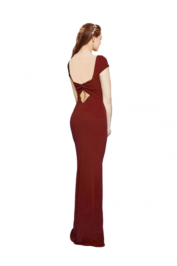 Round Neck Long Stretch Crepe Burgundy Cap Sleeves Formal Evening Gown / Prom Dress / Bridesmaid Dress Darwin