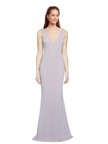 V-Neck Long Stretch Crepe Arctic Lilac Sleeveless Formal Evening Gown / Prom Dress / Bridesmaid Dress Darwin