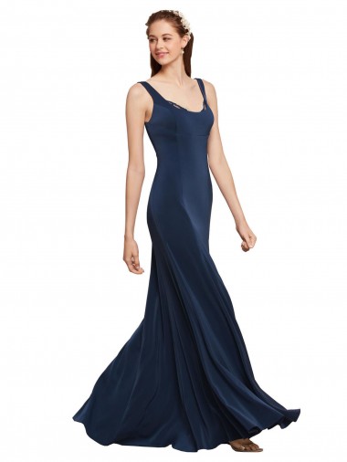 Round Neck Long Stretch Crepe Dark Navy Sleeveless Prom Dress / Bridesmaid Dress Darwin