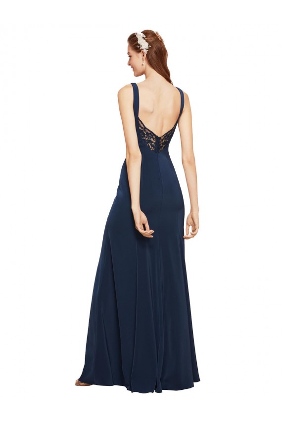 Round Neck Long Stretch Crepe Dark Navy Sleeveless Prom Dress / Bridesmaid Dress Darwin