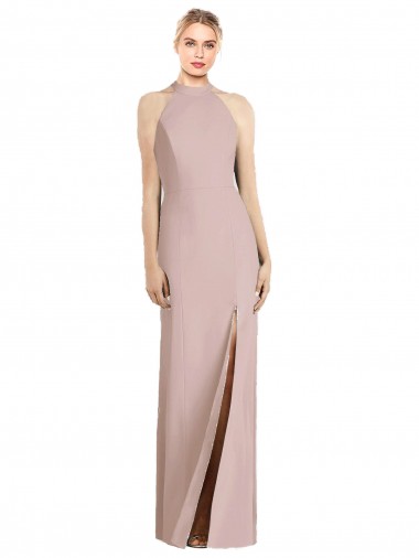 Halter Neck Long Stretch Crepe Dusty Pink Sleeveless Semi Formal Evening Dress / Bridesmaid Dress Darwin