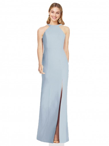 High Neck Long Stretch Crepe Light Sky Blue Sleeveless Formal Evening Gown / Bridesmaid Dress Darwin