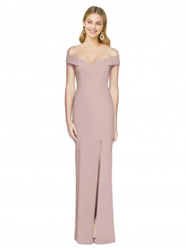 Off the Shoulder Long Stretch Crepe Dusty Pink Sleeveless Semi Formal Evening Dress / Prom Dress / Bridesmaid Dress Darwin